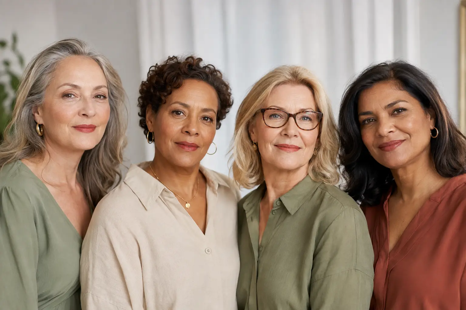 Vuxna modeller med medium, oliv och tan hudtoner